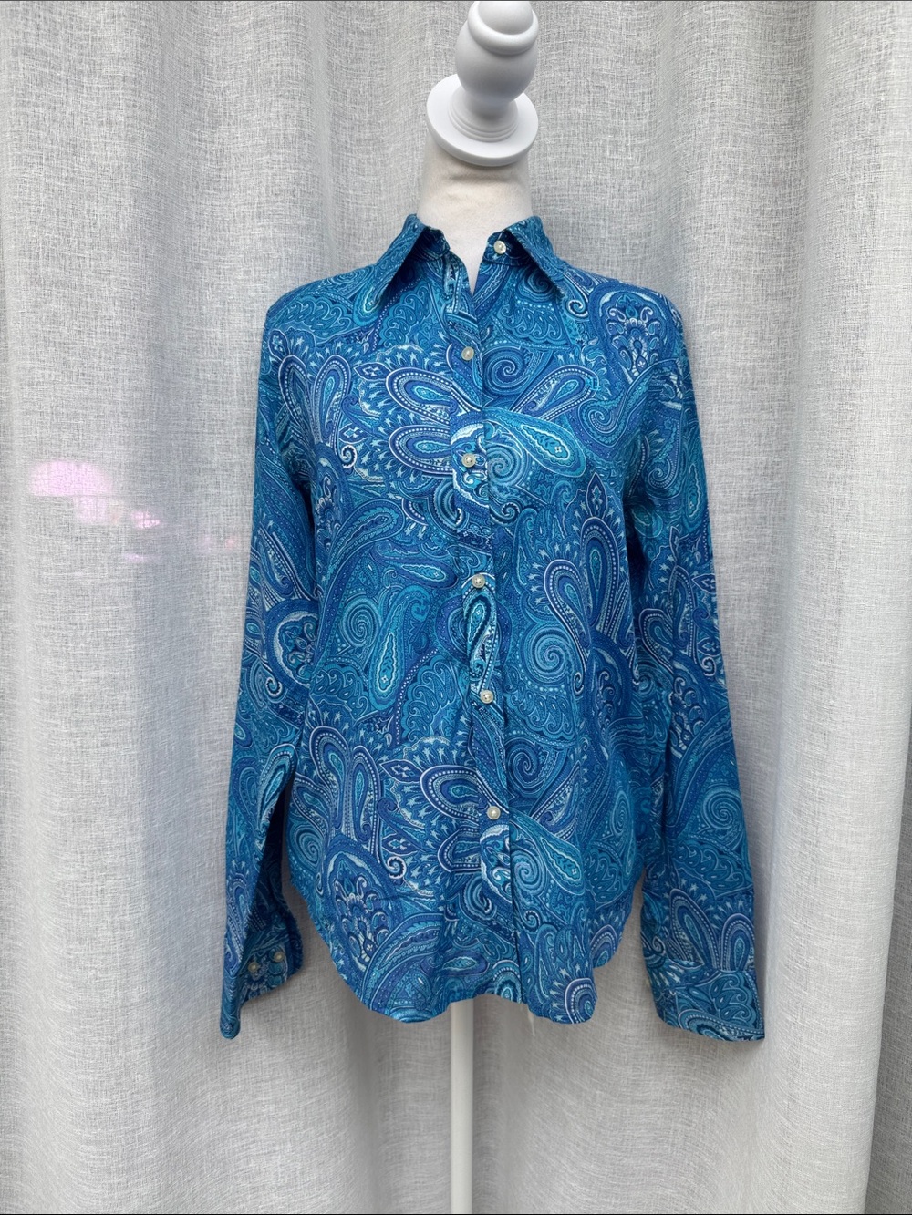 Lauren Ralph Lauren blue paisley print long sleeve button down shirt blouse